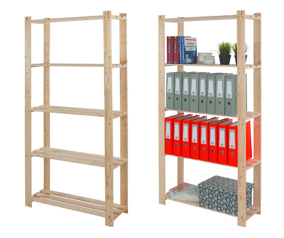 Regał Na Książki Drewniany B18R 170X80X28 5 Półek Naturalny Surowy Drewno Sosnowe Naturalny B18R_170X080X28_N0F1 / Wamar-Sosenka