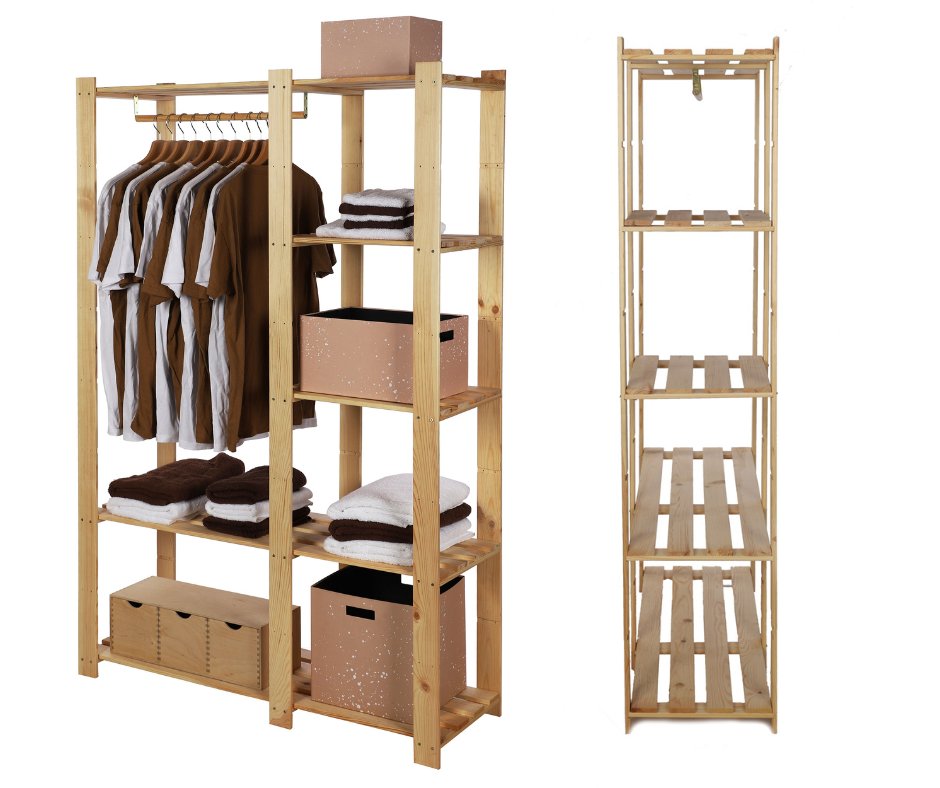 Regał Garderoba Na Ubrania B25R 170X110X38 5 Półek Naturalny Surowy Drewno Sosnowe Naturalny B25R_170X110X38_N0F1 / Wamar-Sosenka