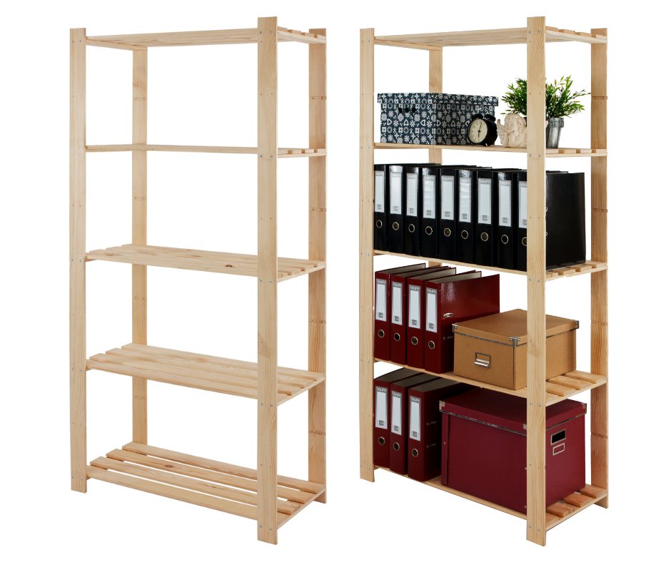 Regał Na Książki Drewniany B24R 170X80X38 5 Półek Naturalny Surowy Drewno Sosnowe Naturalny B24R_170X080X38_N0F1 / Wamar-Sosenka