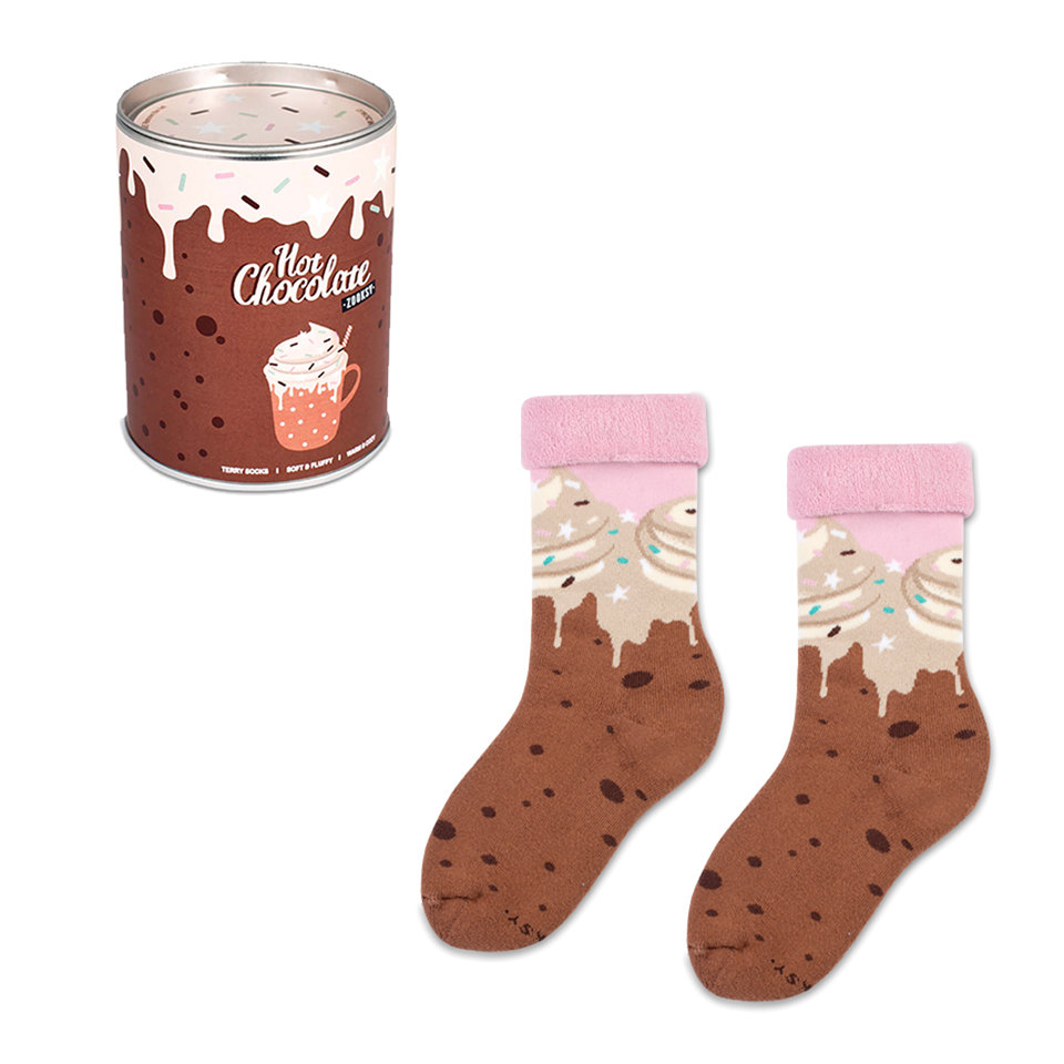 Zooksy, ciepłe skarpetki frotte dla dzieci zapakowane w puszke, motyw gorącej czekolady, r. 24/29, 1 para - HOT CHOCOLATE