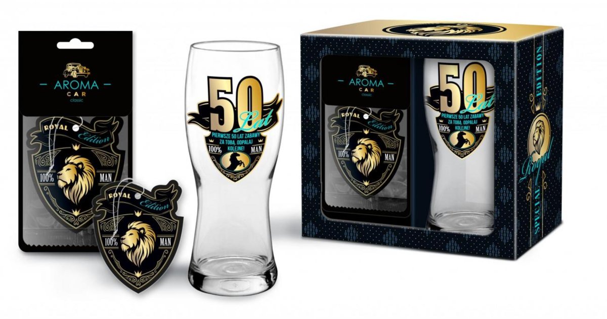 Szklanka do piwa Koblenz 500ml + zapach do samochodu - 50 lat ROYAL EDITION