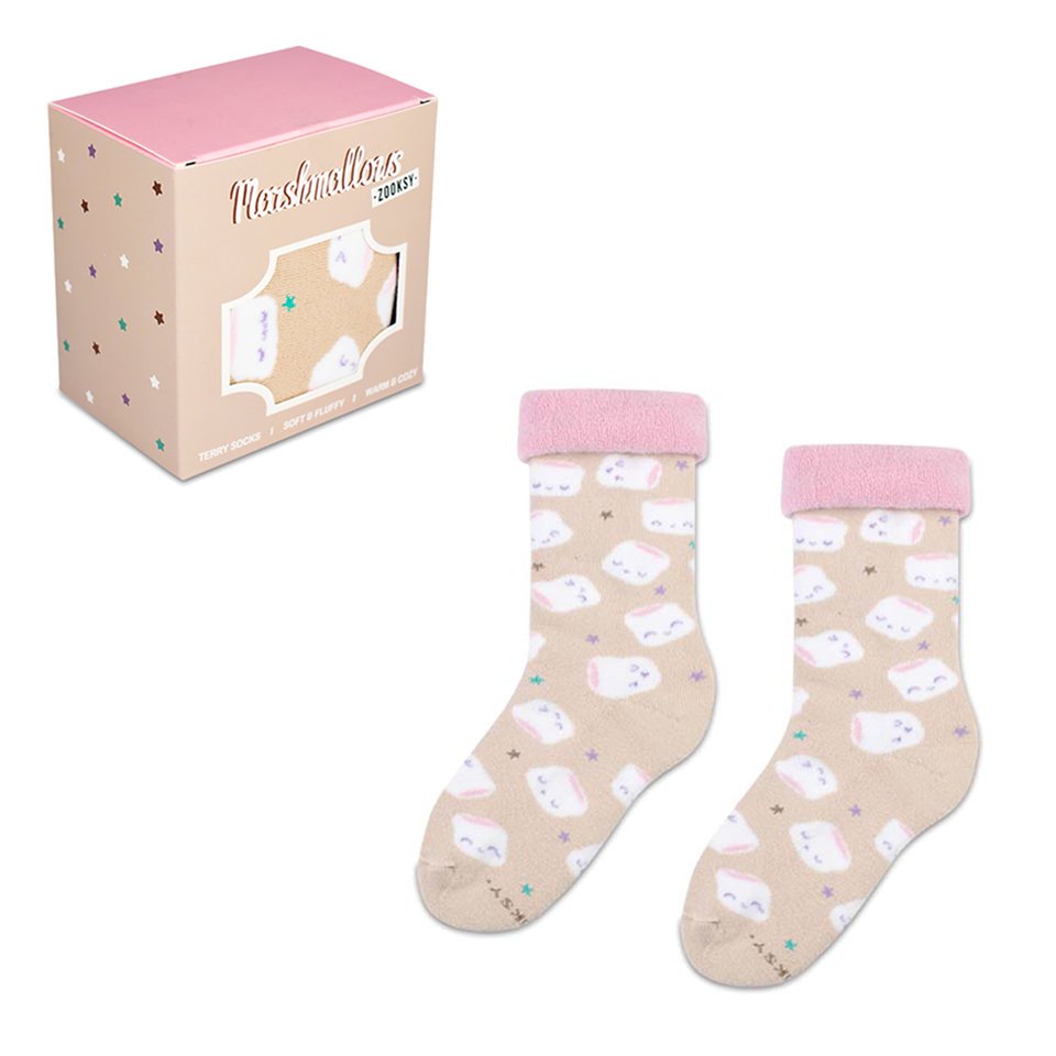 Zooksy, ciepłe skarpetki frotte dla dzieci, motyw pianek, r.30/35, 1 para - MARSHMALLOWS