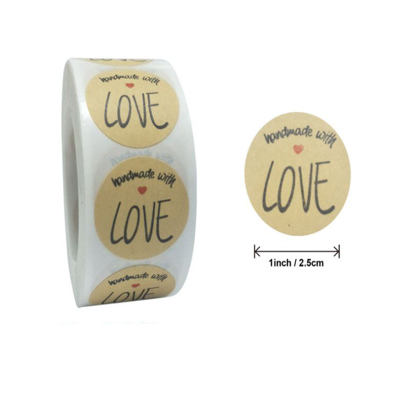 Naklejki Ozdobne Okrągłe Handmade With Love 100Szt