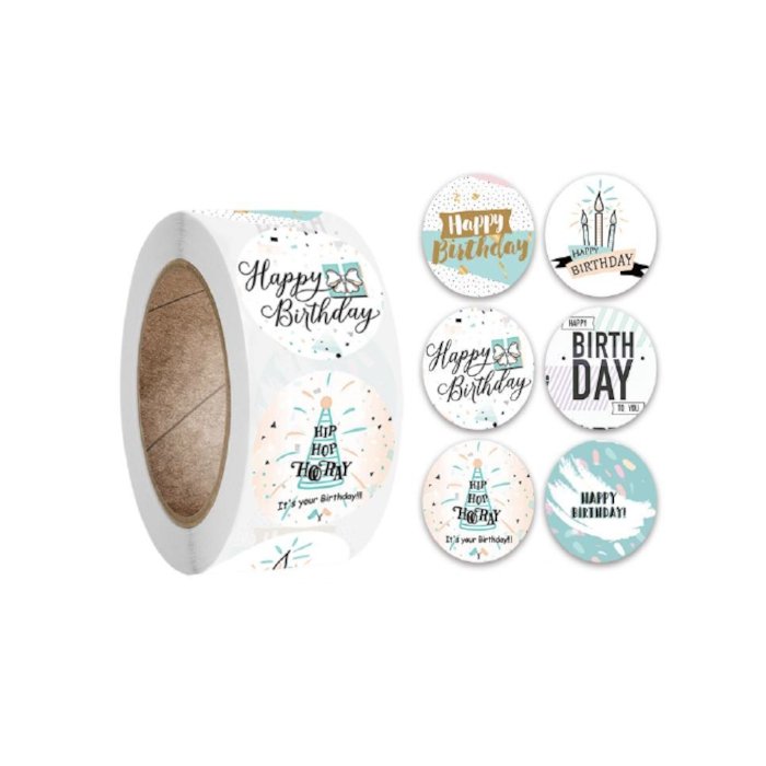 Naklejki Ozdobne Okrągłe Happy Birthday Mix 100Szt