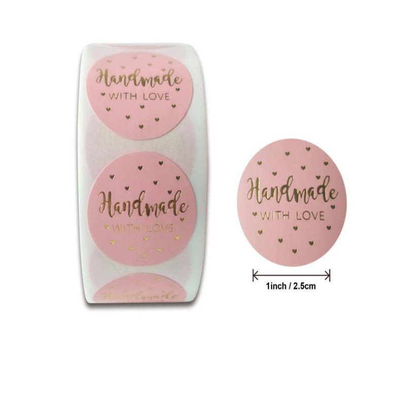 Naklejki Ozdobne Okrągłe Handmade With Love 500Szt
