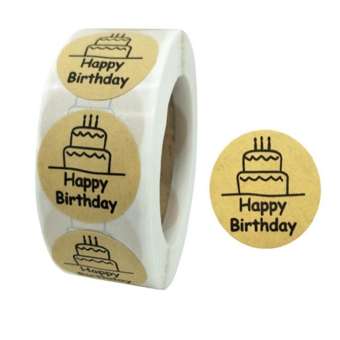 Naklejki Ozdobne Okrągłe Happy Birthday 500 Szt.