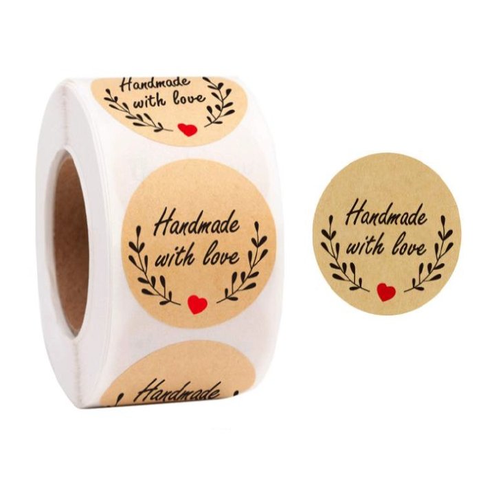 Naklejki Ozdobne Okrągłe Handmade With Love 500Szt