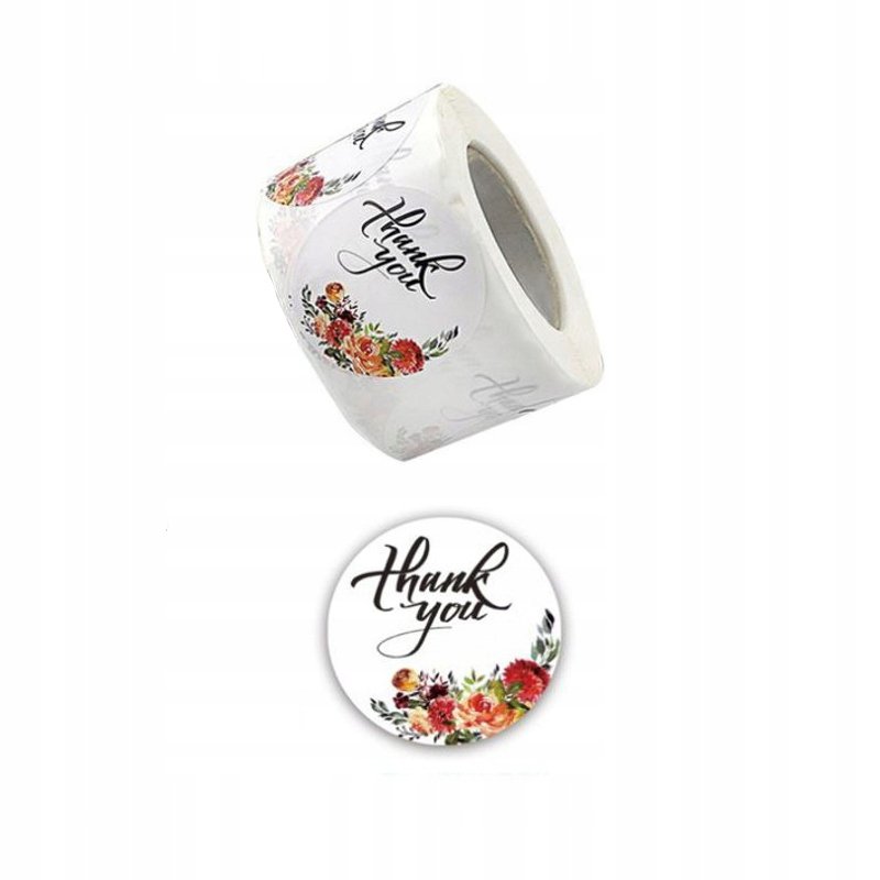 Naklejki Ozdobne Okrągłe Białe Thank You 100 Szt.