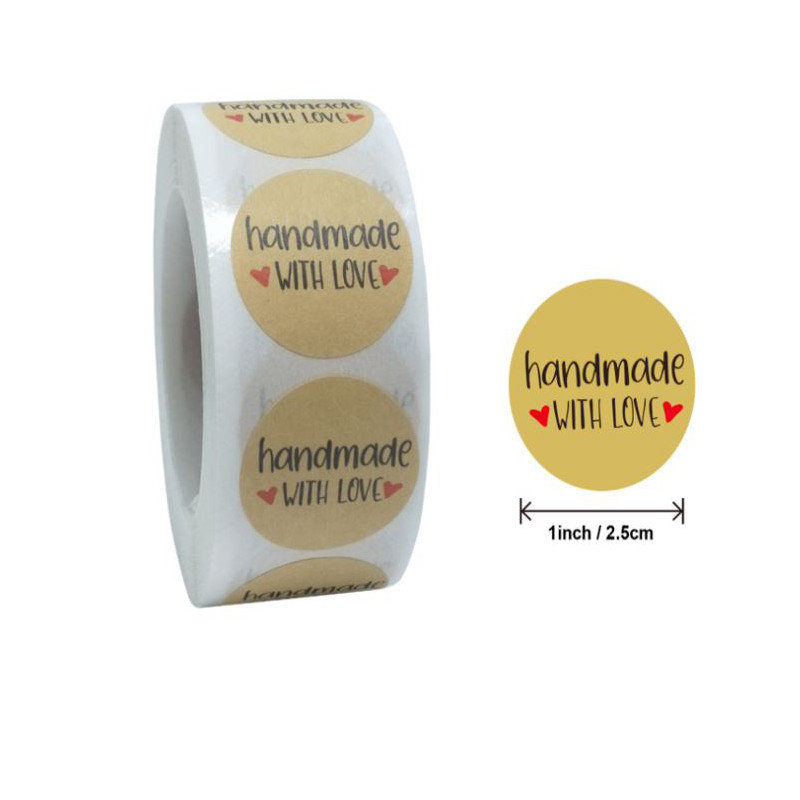 Naklejki Ozdobne Okrągłe Handmade With Love 100Szt