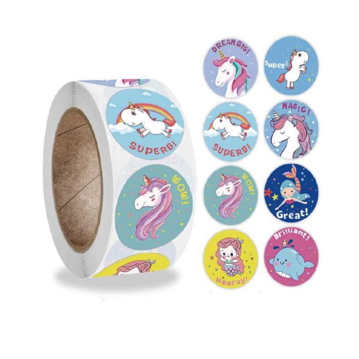 Naklejki Ozdobne Okrągłe Jednorożce Mix3 500 Szt.