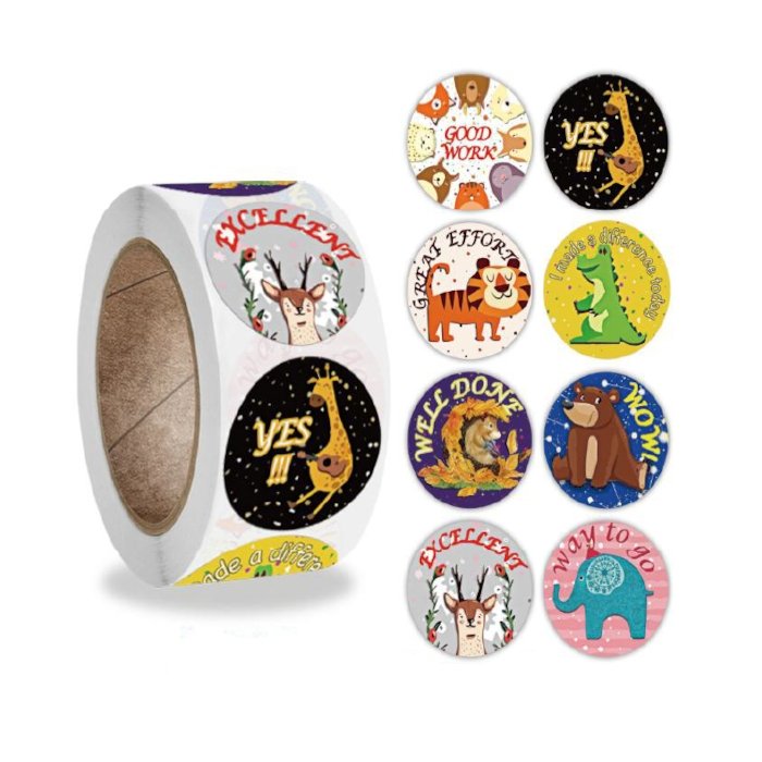 Naklejki Ozdobne Okrągłe Zwierzątka Mix14 500 Szt.