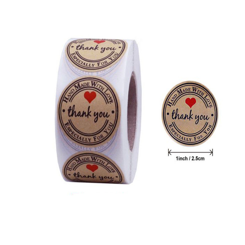 Naklejki Ozdobne Okrągłe Handmade/Thank You 500Szt