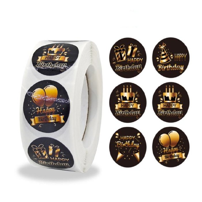 Naklejki Ozdobne Okrągłe Happy Birthday 500 Szt.
