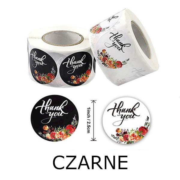 Naklejki Ozdobne Okrągłe Czarne Thank You 500 Szt.