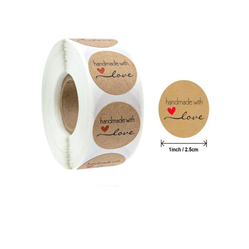 Naklejki Ozdobne Okrągłe Handmade With Love 20Szt