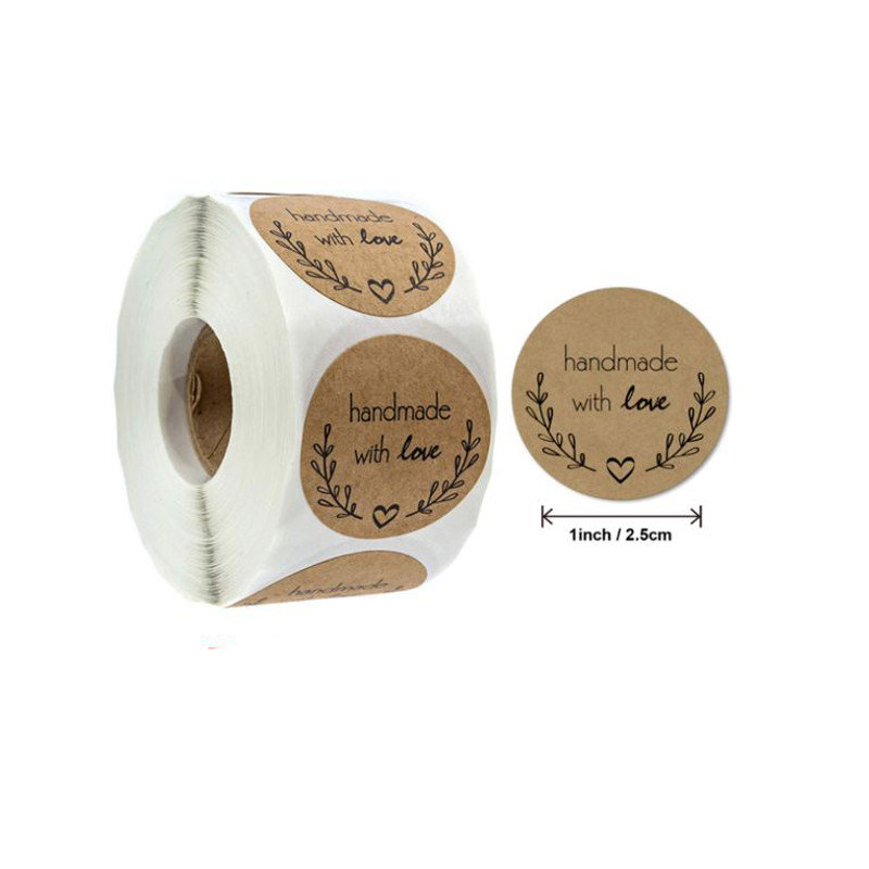 Naklejki Ozdobne Okrągłe Handmade With Love 20 Szt
