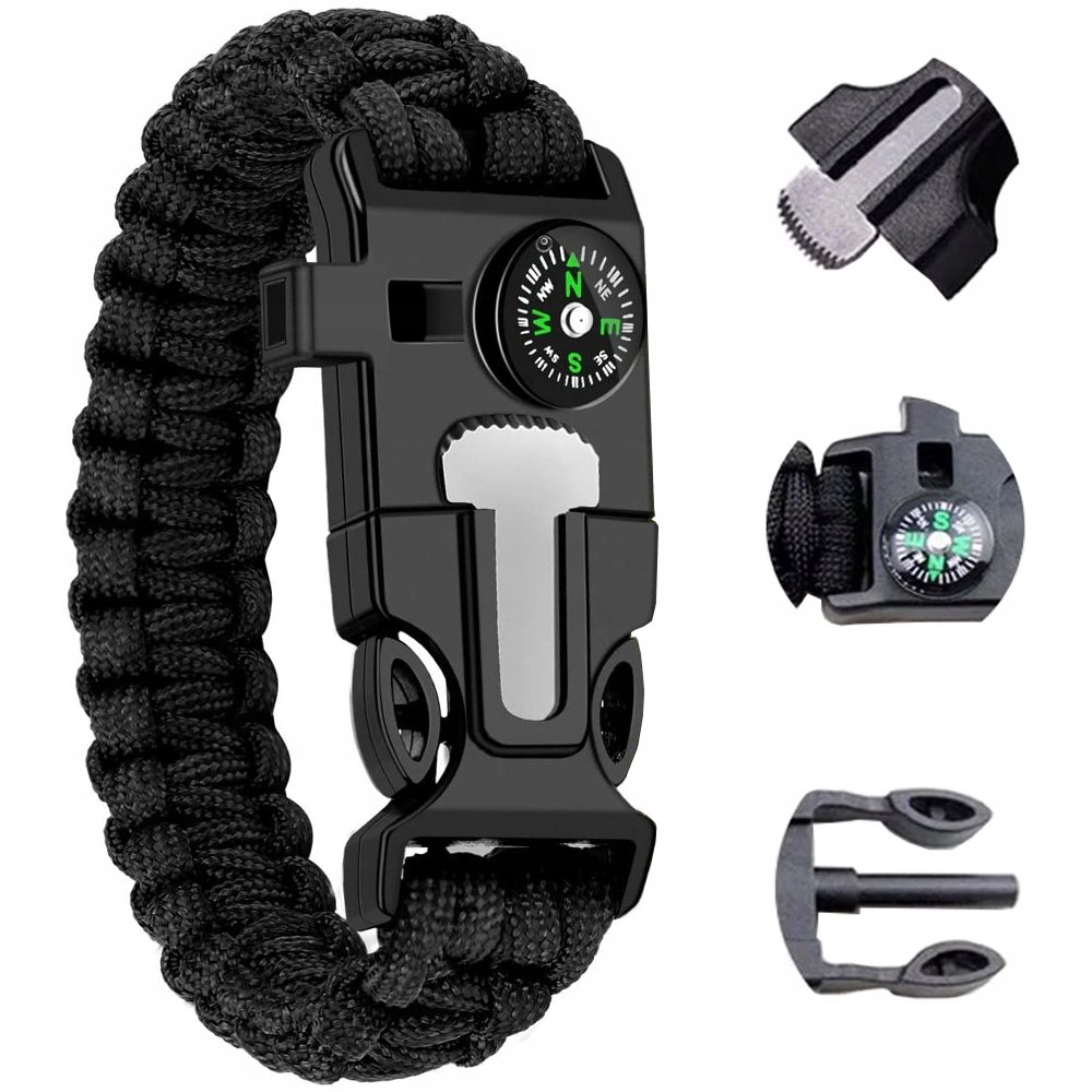 Bransoletka Survival 5W1 Kompas Krzesiwo Linka Nóż