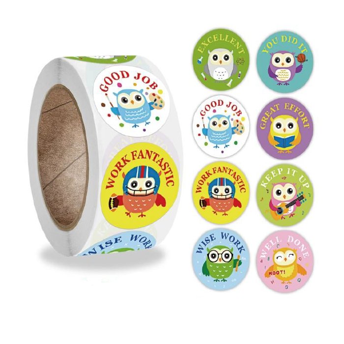 Naklejki Ozdobne Okrągłe Sowy Sówki Mix 500 Szt.