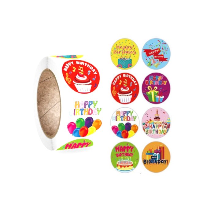 Naklejki Ozdobne Okrągłe Happy Birthday Mix 20Szt
