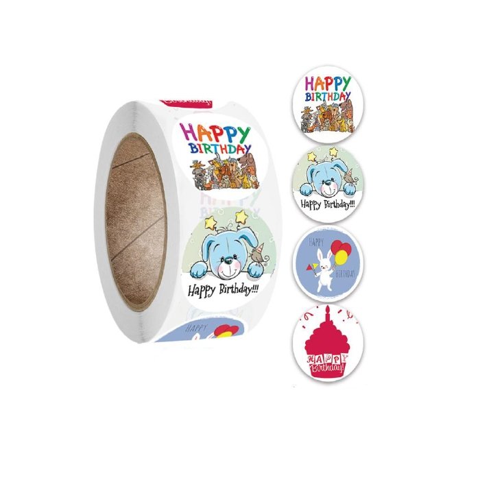 Naklejki Ozdobne Okrągłe Happy Birthday Mix 20Szt