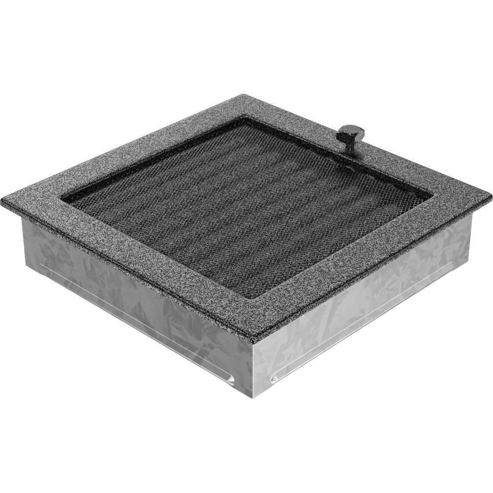 Kratki.pl KRATKA KOMINKOWA PROSTOKĄTNA CZARNO-SREBRNA Z ŻALUZJĄ 220X220 MM 22CSX