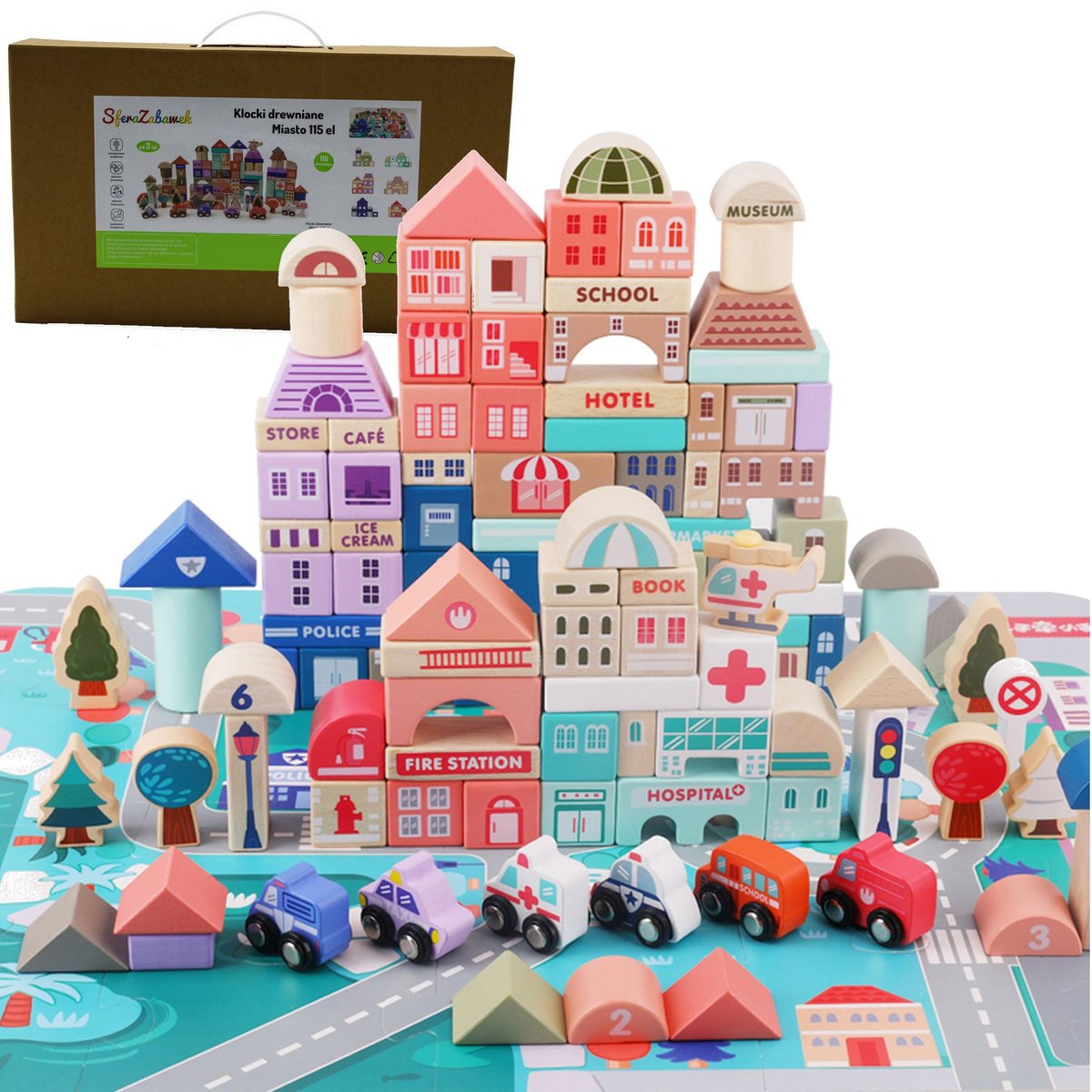 Klocki Drewniane Miasto Edukacyjne City 115 Element