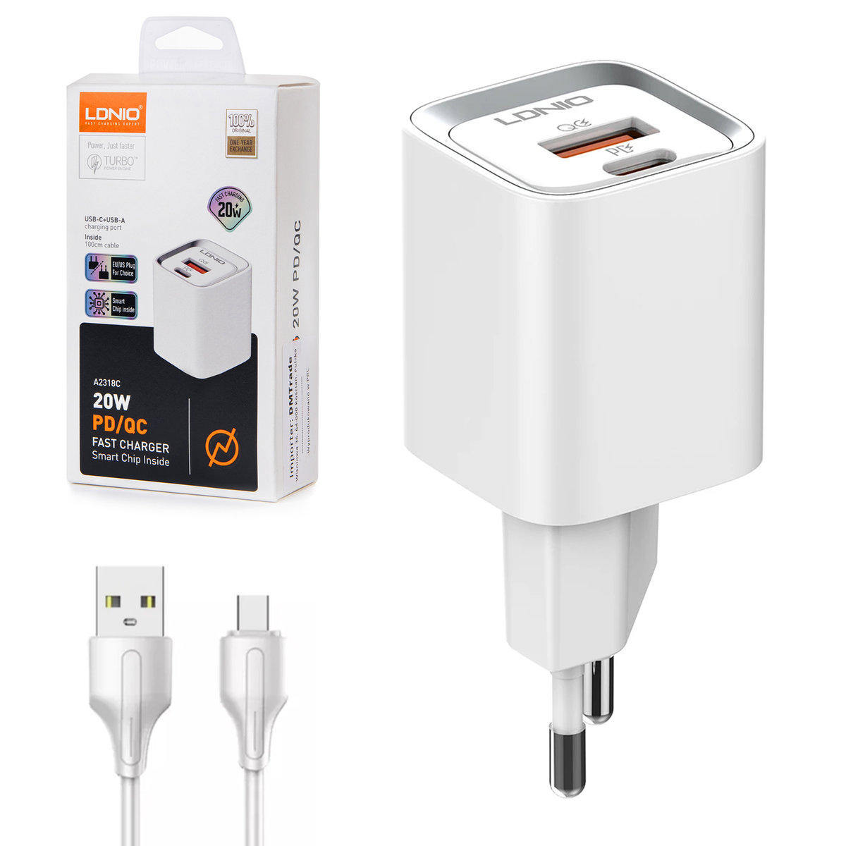 Zdjęcia - Ładowarka LDNIO  USB 20W PD QC3.0 kabel USB-A microUSB 