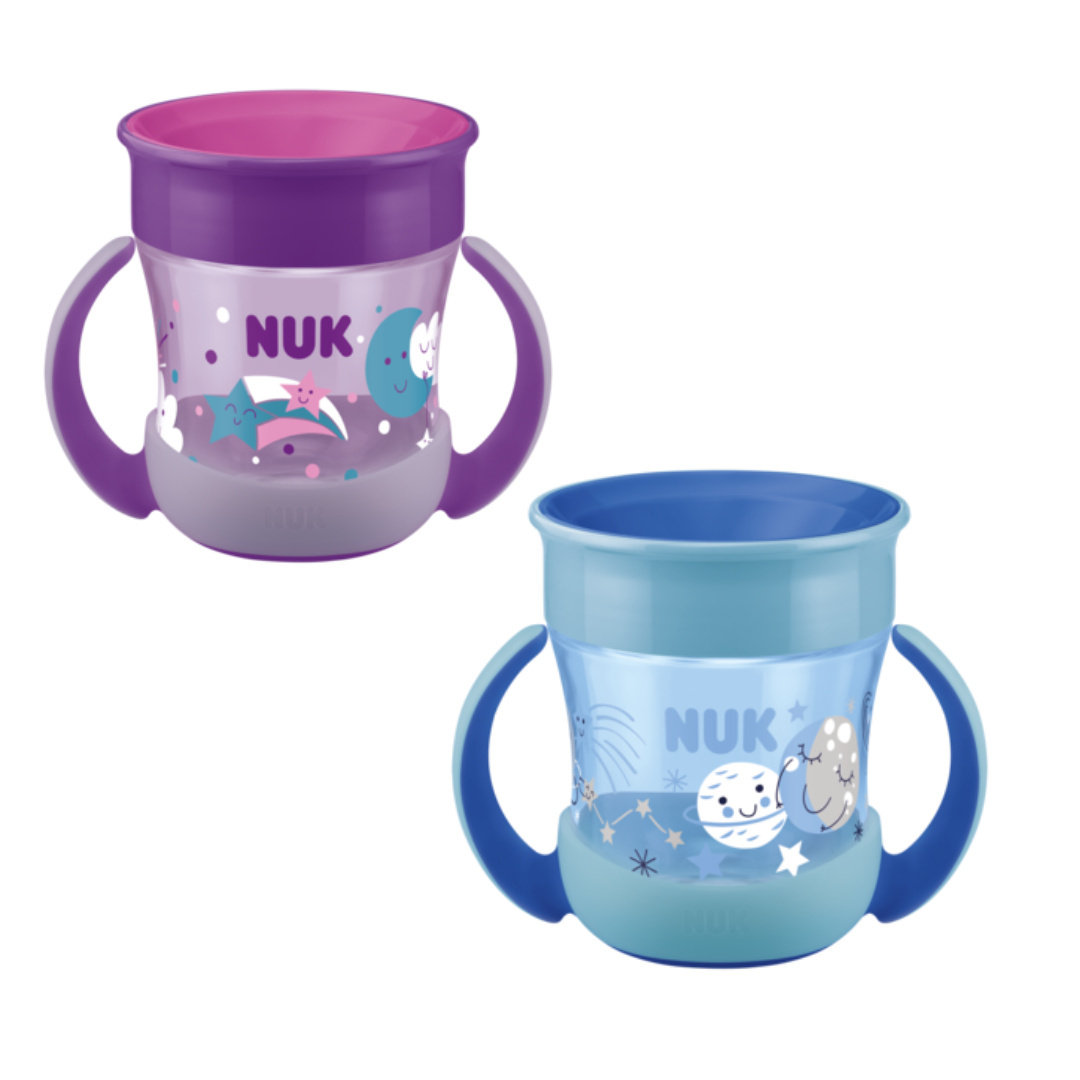 Nuk Kubek Niekapek Magic Cup Z Uchwytami 160Ml 6M+ Niebieski Świeci W Ciemności