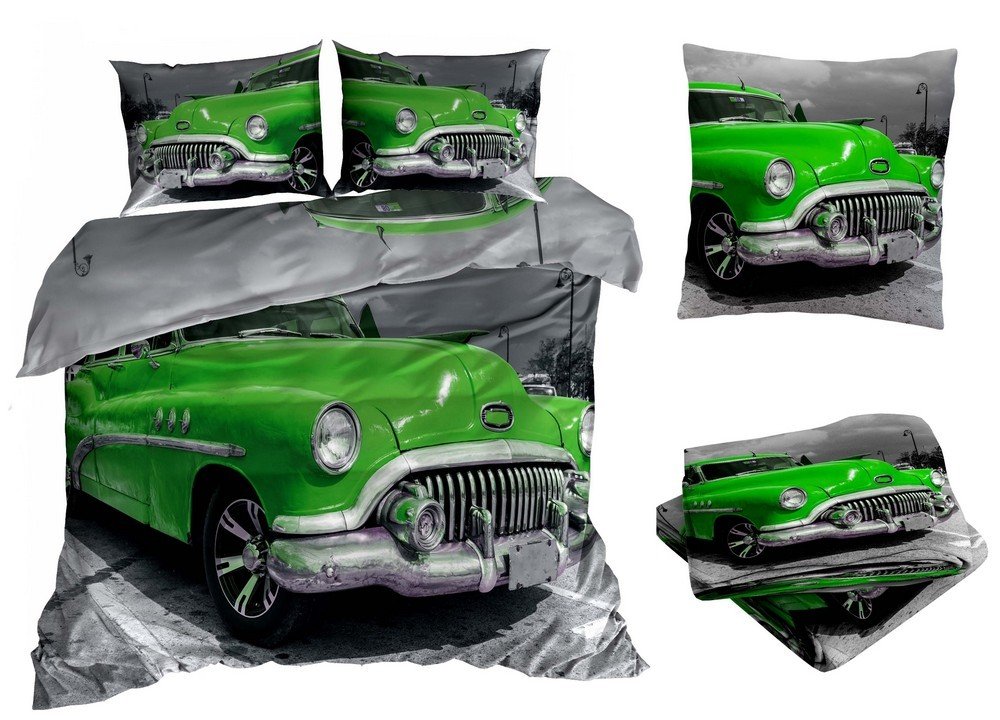 Pościel satyna bawełniana 160x200cm OLDSMOBILE z prześcieradłem 3D