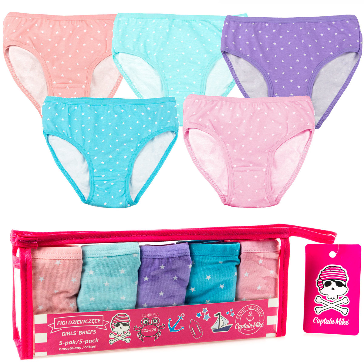 Bielizna dziewczęca Captain Mike 5 pack mix gwiazdki,  rozmiar 122/128