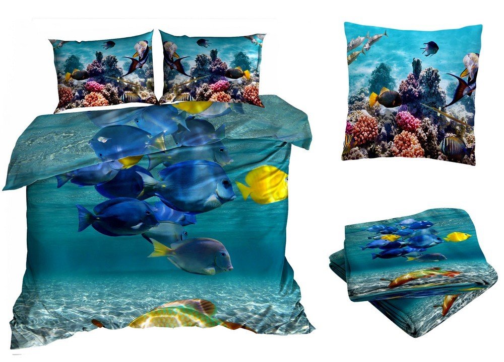 Pościel Satyna Bawełniana 200X220Cm Morskie Głębiny Z Prześcieradłem 3D