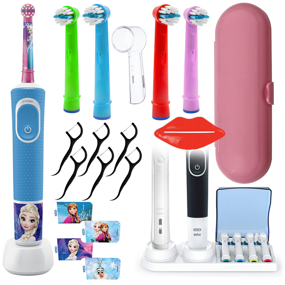 Szczoteczka Oral-b Vitality 100 frozen + kids color x4 + osłonka + etui róż + podstawka z klapką