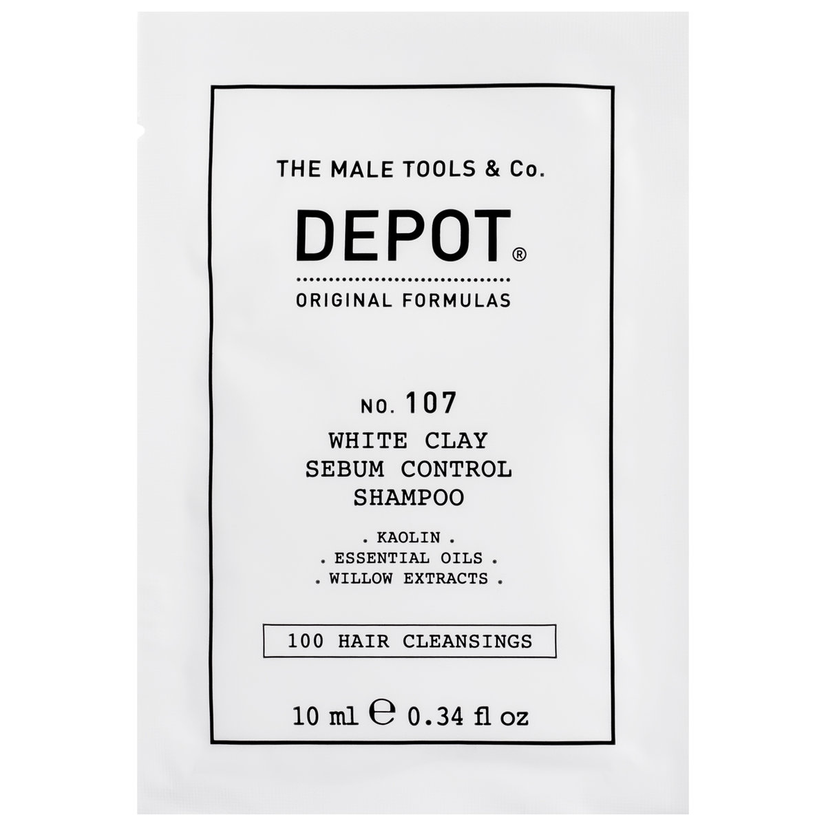 Depot, NO.107 White Clay Sebum Control, Szampon do włosów przetłuszczających się dla mężczyzn bez sls, delikatny, 10 ml