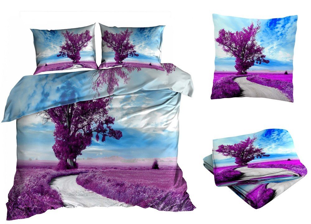 Pościel Satyna Bawełniana 200X220Cm Fioletowe Drzewo Z Prześcieradłem 3D