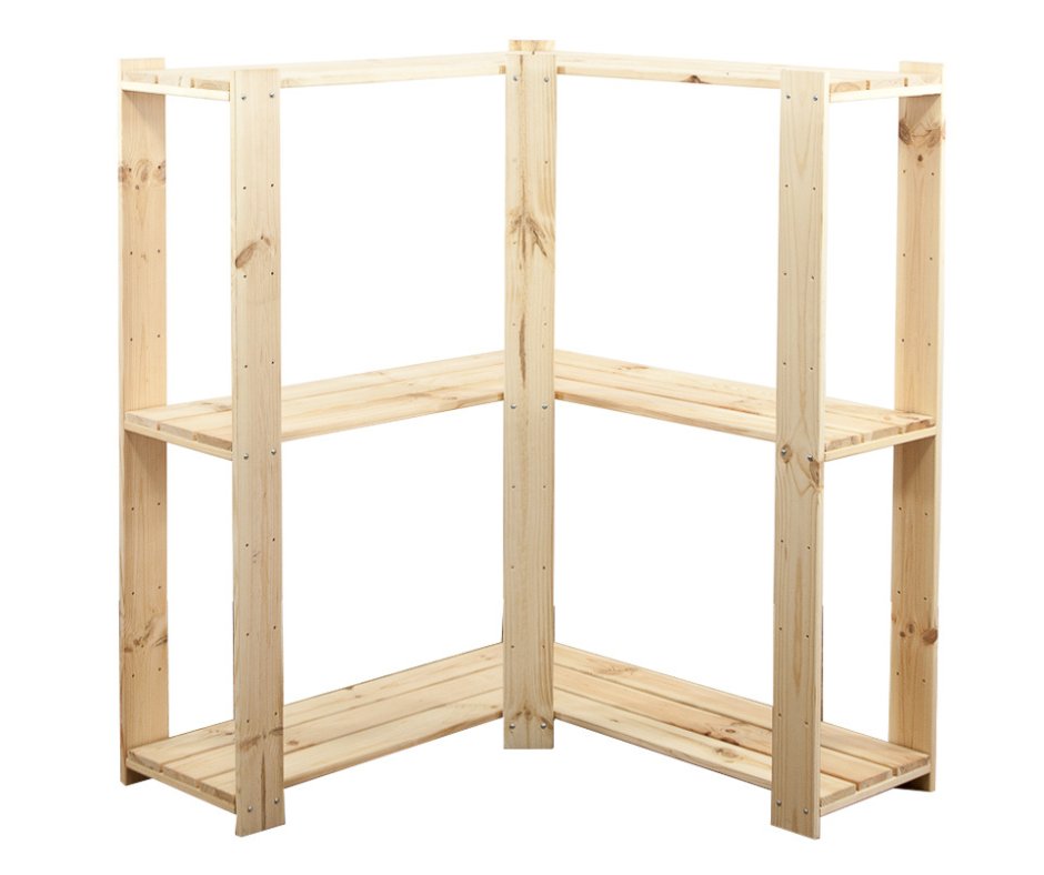 Maxi Regał Narożny Drewniany 115X85X30 Cm 3 Półki Ażurowe Surowy Drewno Sosnowe Naturalny Maxi-3Za / Wamar-Sosenka