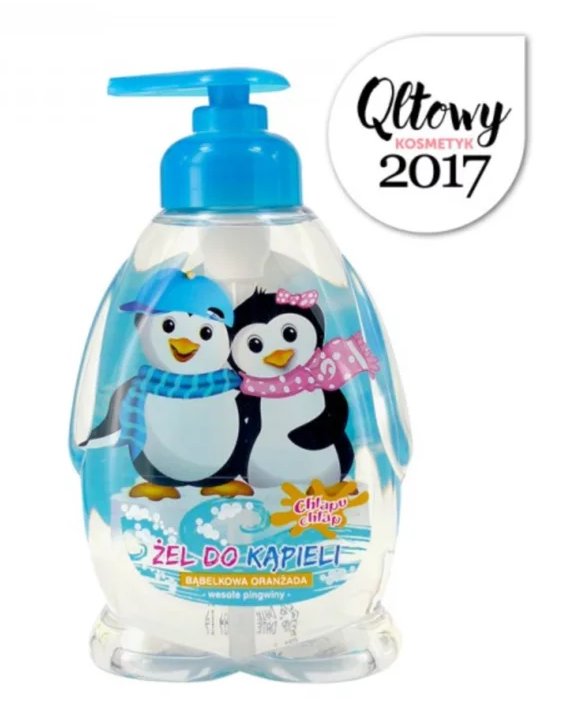 Chlapu Chlap, Żel do kąpieli pingwin dla dzieci Bąbelkowa Oranżada, 370 ml