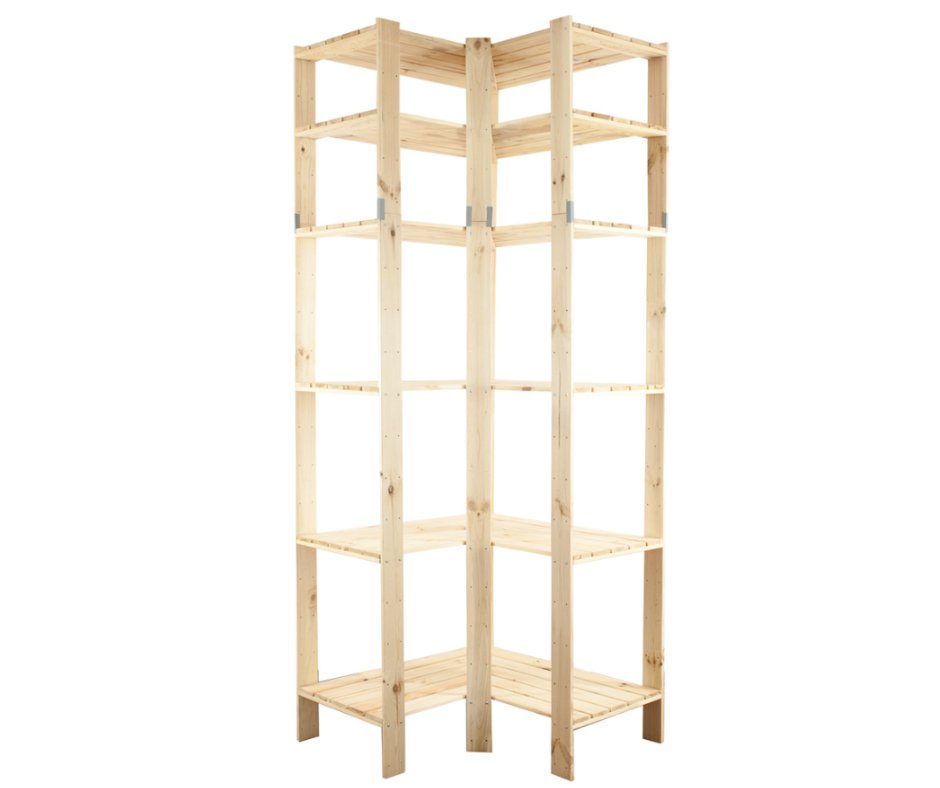 Maxi Regał Narożny Drewniany 230X85X50 Cm 6 Półek Ażurowych Surowy Drewno Sosnowe Naturalny Maxi-6Wa / Wamar-Sosenka