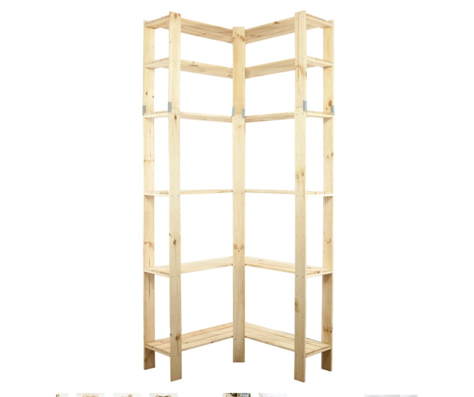 Maxi Regał Narożny Drewniany 230X85X30 Cm 6 Półek Ażurowych Surowy Drewno Sosnowe Naturalny Maxi-6Za / Wamar-Sosenka