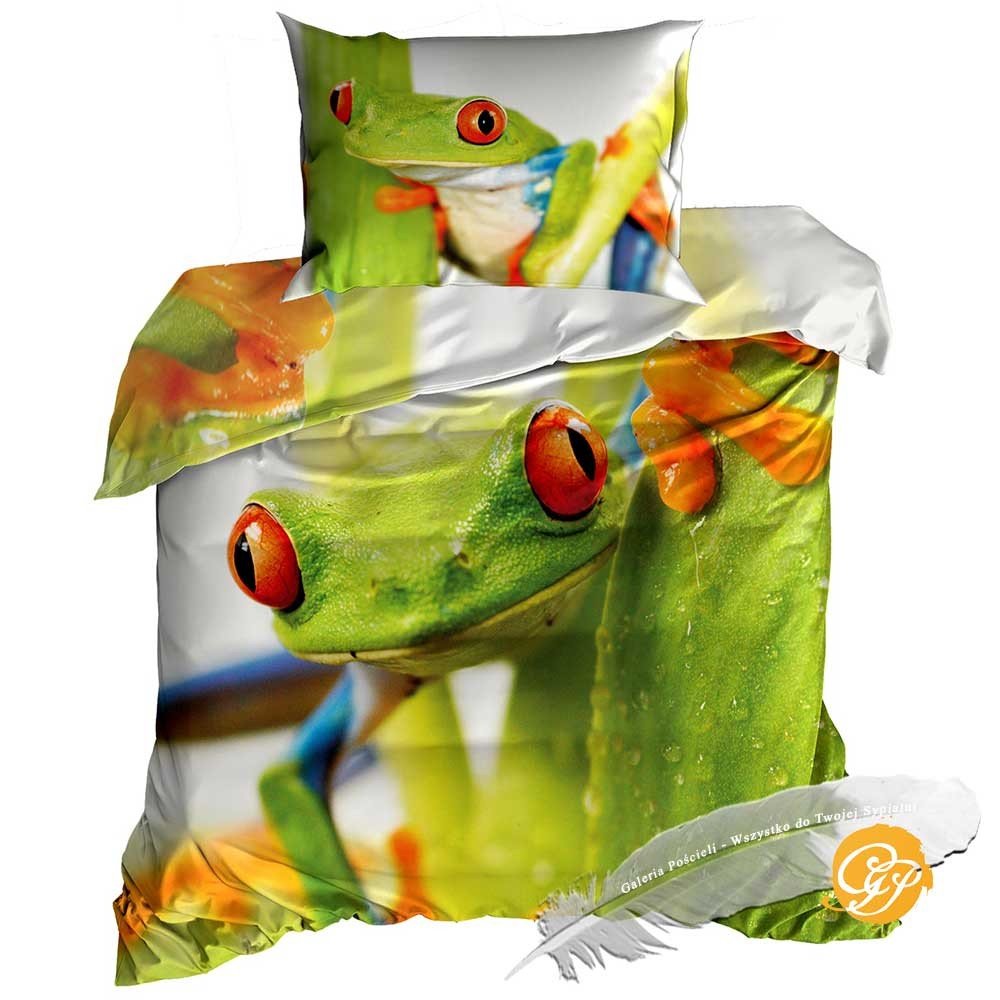 Pościel 3D Bawełna Satyna 140X200Cm Zielona Żaba