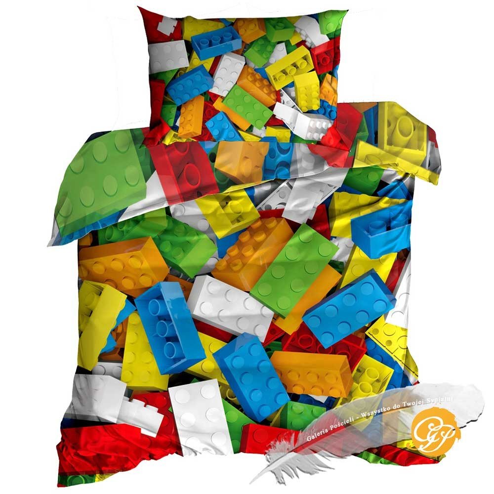 Pościel 3D Bawełna Satyna 140X200Cm Klocki Lego