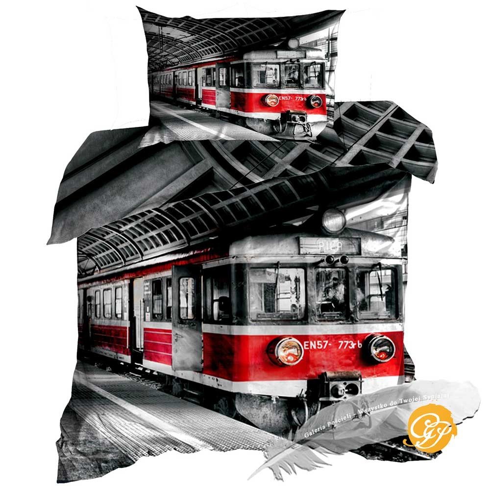 Pościel 3D Bawełna Satyna 140X200Cm Czerwony Pociąg