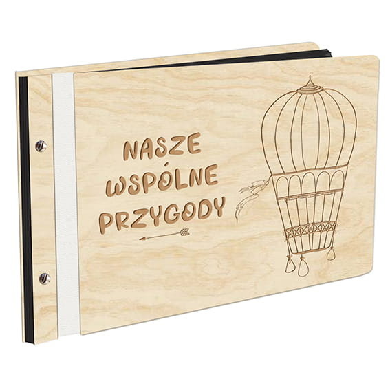 Album Na Zdjęcia W Drewnianej Oprawie Z Czarnymi Kartami Z Grawerem Nasze Wspólne Przygody Lot Balonem Dziennik Z Podróży