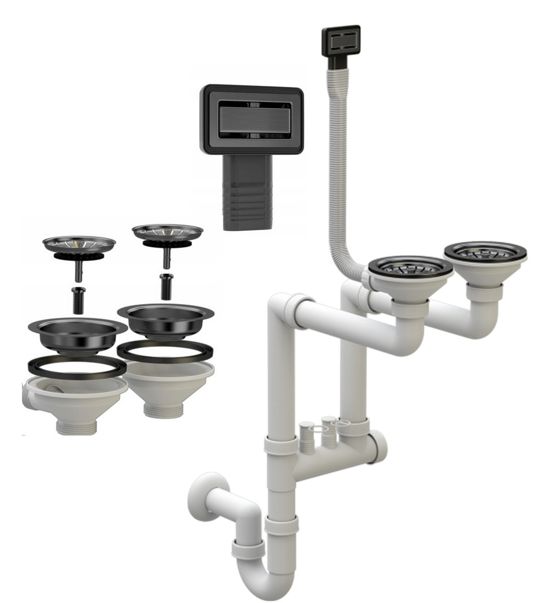 Syfon Prostokątny Manualny Dwukomorowy Czarny