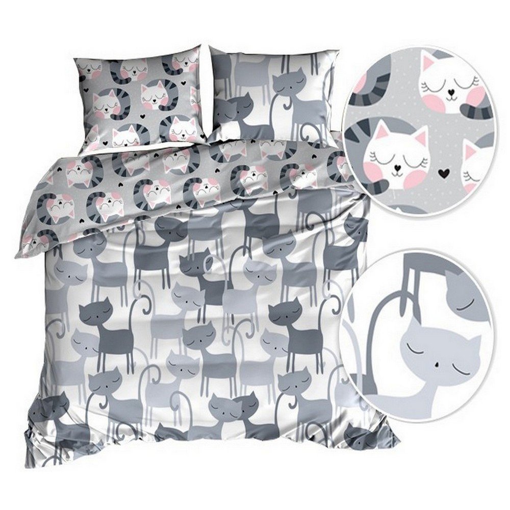 Pościel Bawełna Satyna 160X200Cm Dwustronna - Koty