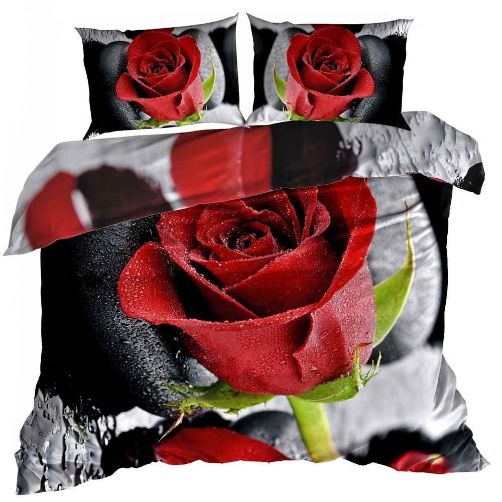 Pościel 3D Bawełna Satyna 200X220Cm Czerwona Róża