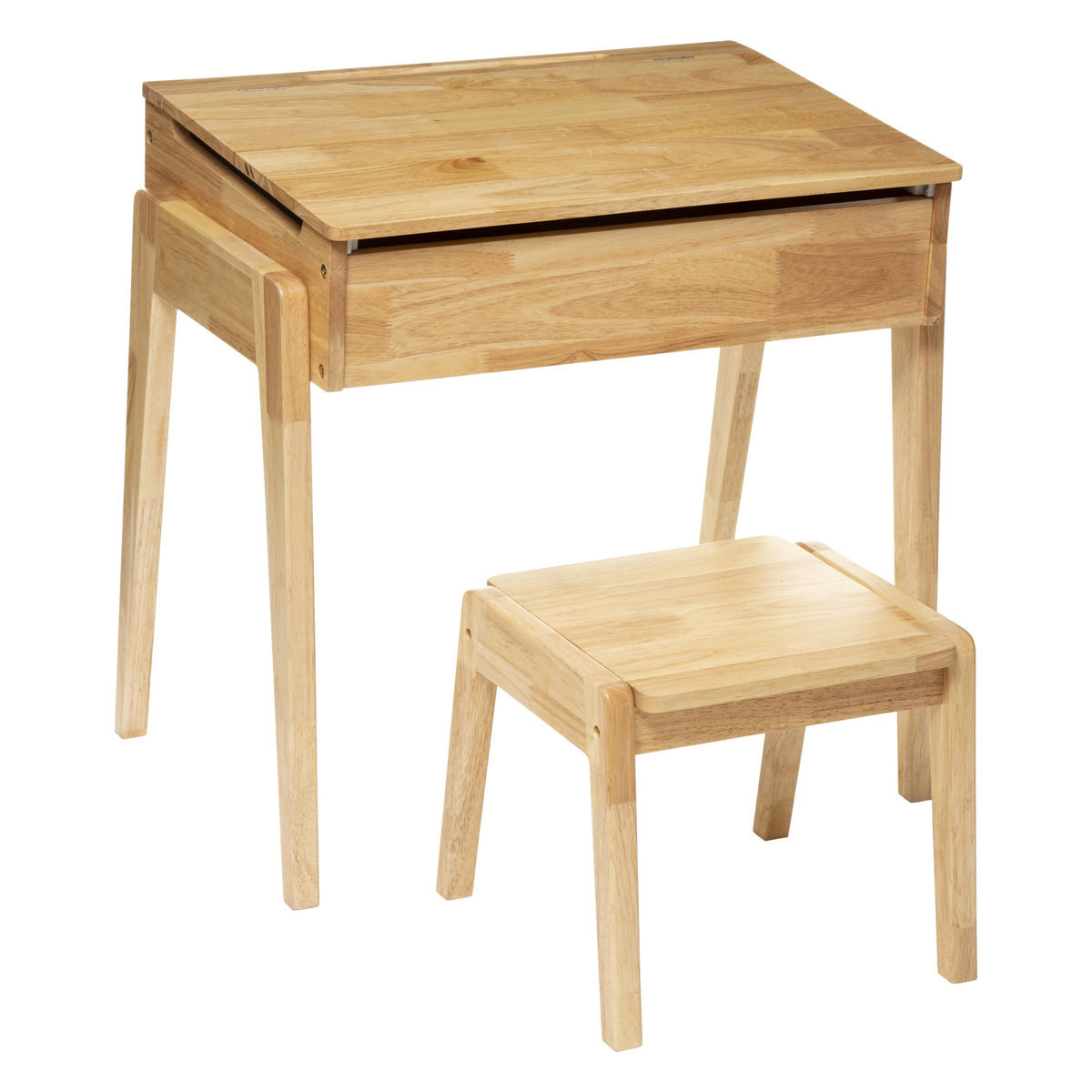 Biurko Dla Dzieci Ze Schowkiem + Taboret, Drewno Kauczukowe, 2W1