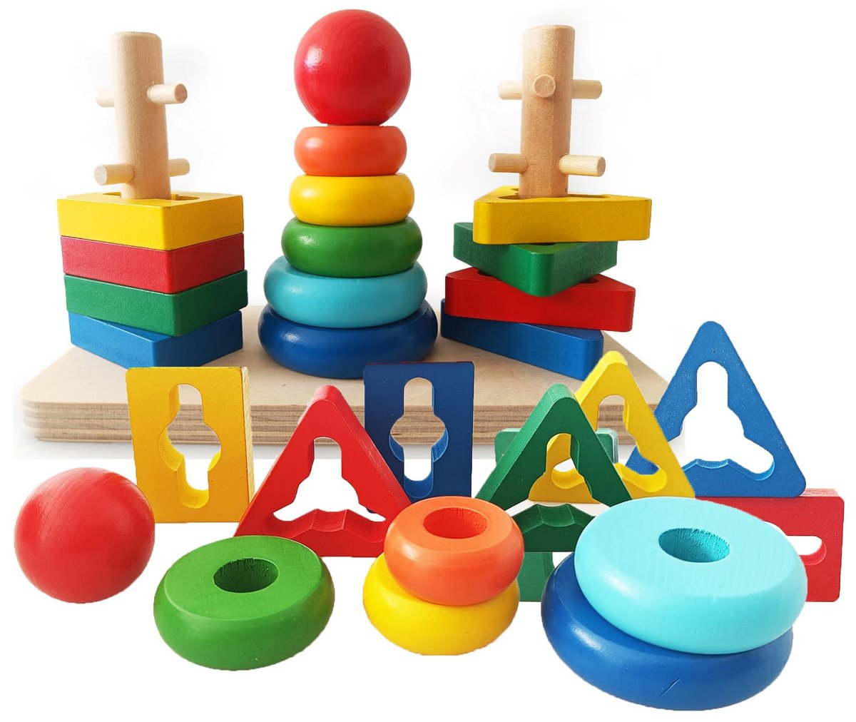 Happy Kiddo Układanka Sensoryczna Sorter Drewniana Piramidy Montessori