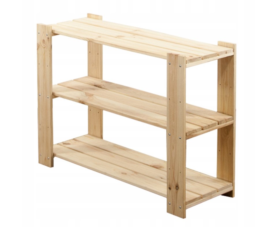 Maxi Surowy Regał Drewniany 64X80X30 Cm 3 Półki Ażurowe Drewno Sosnowe Naturalny Maxi-2La+ / Wamar-Sosenka