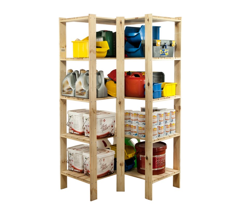 Maxi Regał Narożny Drewniany 166,4X85X50 Cm 5 Półek Ażurowych Surowy Drewno Sosnowe Naturalny Maxi-4Wa+ / Wamar-Sosenka