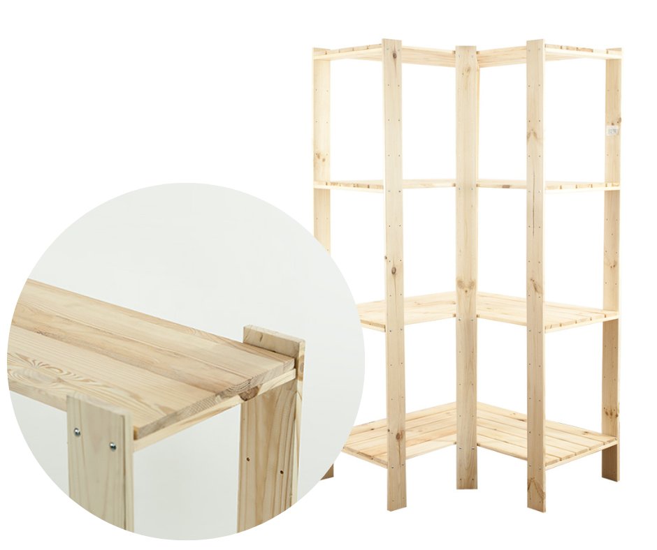 Maxi Regał Narożny Drewniany 166,4X85X50 Cm 4 Półki Pełne Surowy Drewno Sosnowe Naturalny Maxi-4Wp / Wamar-Sosenka